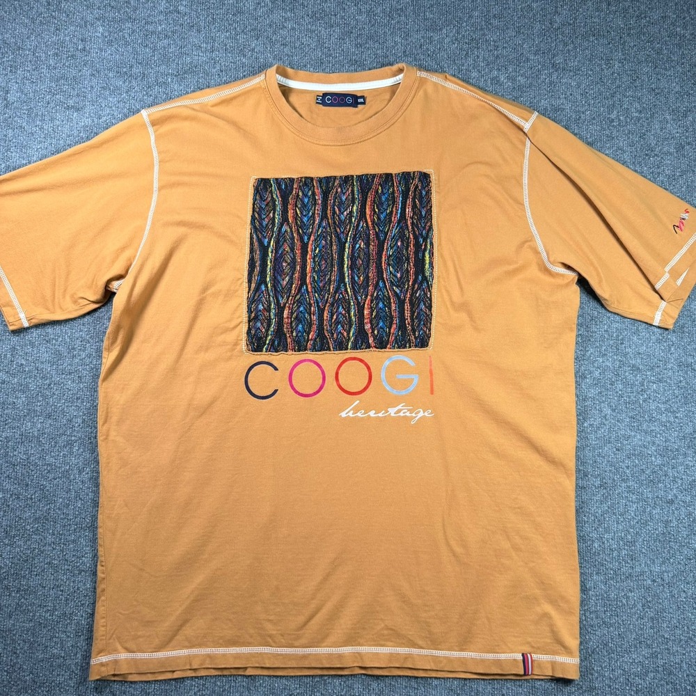 Coogi Heritage Vintage T Shirt Mens XXXL Mustard Yellow Knit Graphic SS Tee